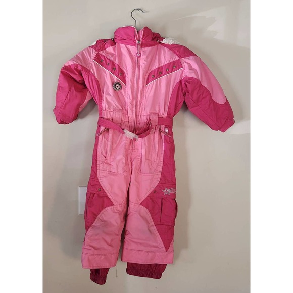Obermeyer Other - Obermeyer I-Grow Pink Faux Fur Hooded Ski Winter Zip Snowsuit Preschool Size 3
